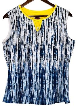 Bolle' Blue White Tie Dye Print Activewear Tank Top High Performance Womens XL